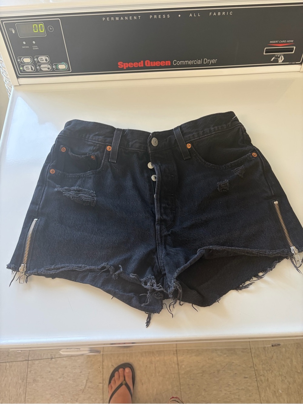 Levi's Black Distressed Denim Shorts with Side Zippers